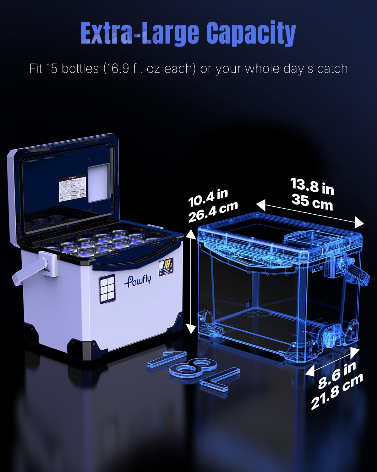 Pawfly 19 QT Leak-Proof Fishing Cooler with Rechargeable Aerator, Portable Fish Livewell for Boat, Insulated Minnow Bucket for Shrimp & Live Fish, Hard Cooler Box for Fishing