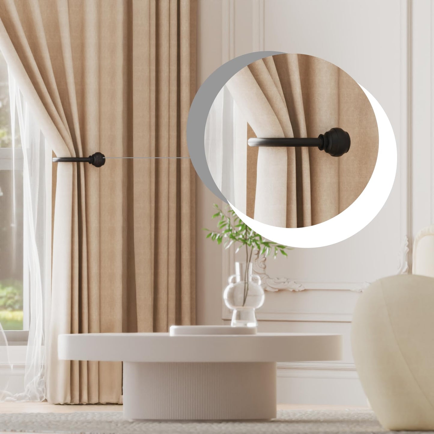 Hion Curtain Holdbacks Black 2pcs, Curtain Tiebacks Wall Mounted Curtain Hooks Holders for Drapes