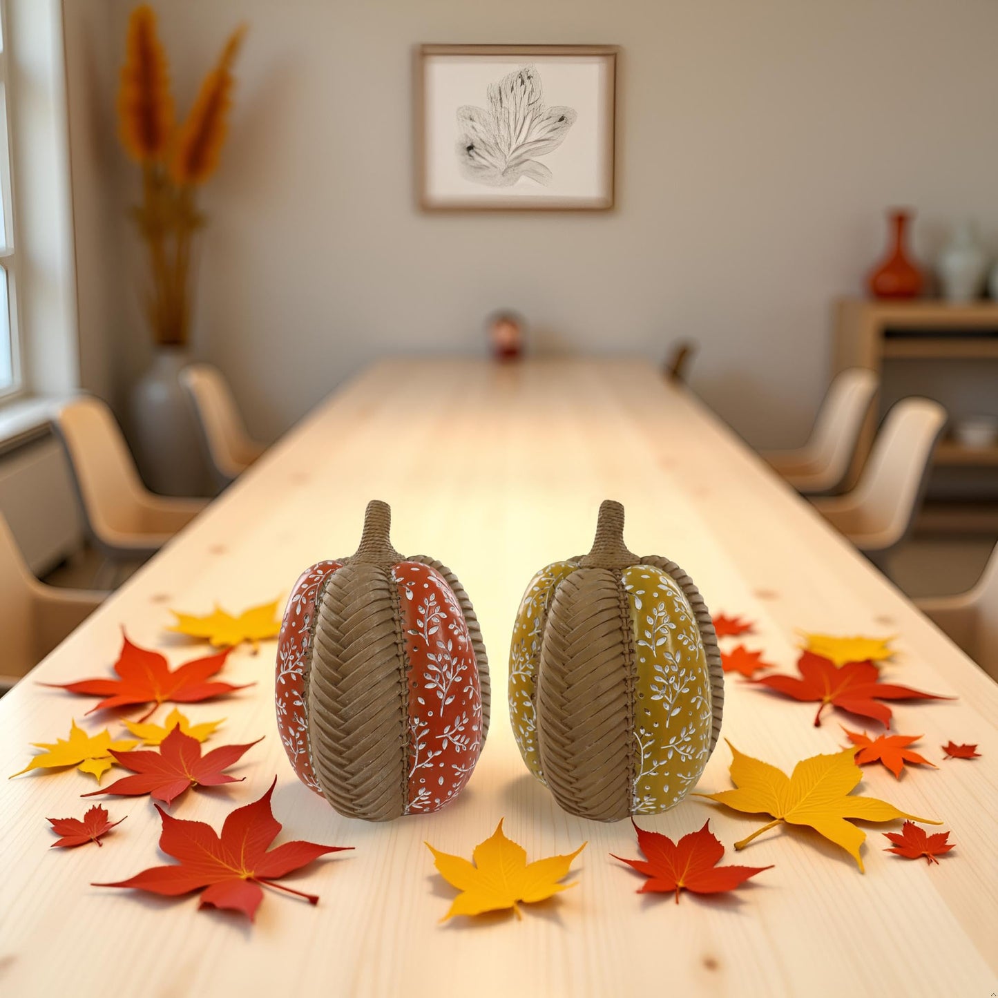 Modern Woven Pumpkin Decorative Sculpture , 2 pieces cute Pumpkin Decorations,Autumn Harvest Fall Home Decor,garden decorations,Farmhouse dining table,desktop,fireplace,Harvest Festival Decoration