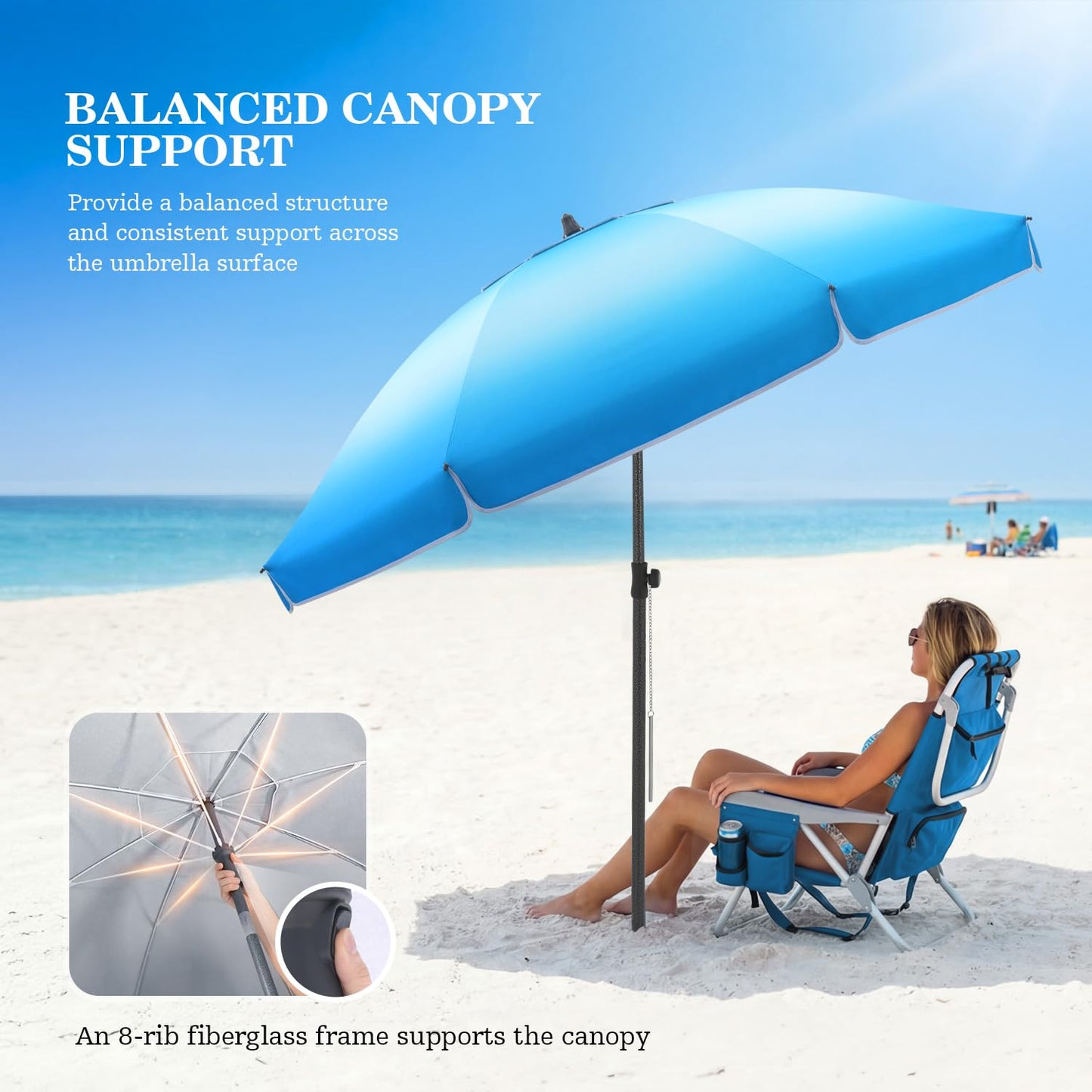 UIRWAY 8.5FT Beach Umbrella, Heavy Duty Windproof Beach Umbrellas with Sand Anchor & Tilt, Sun Protection Portable Beach Umbrella with Carrying Bag for Beach, Patio Garden Pool Outdoor
