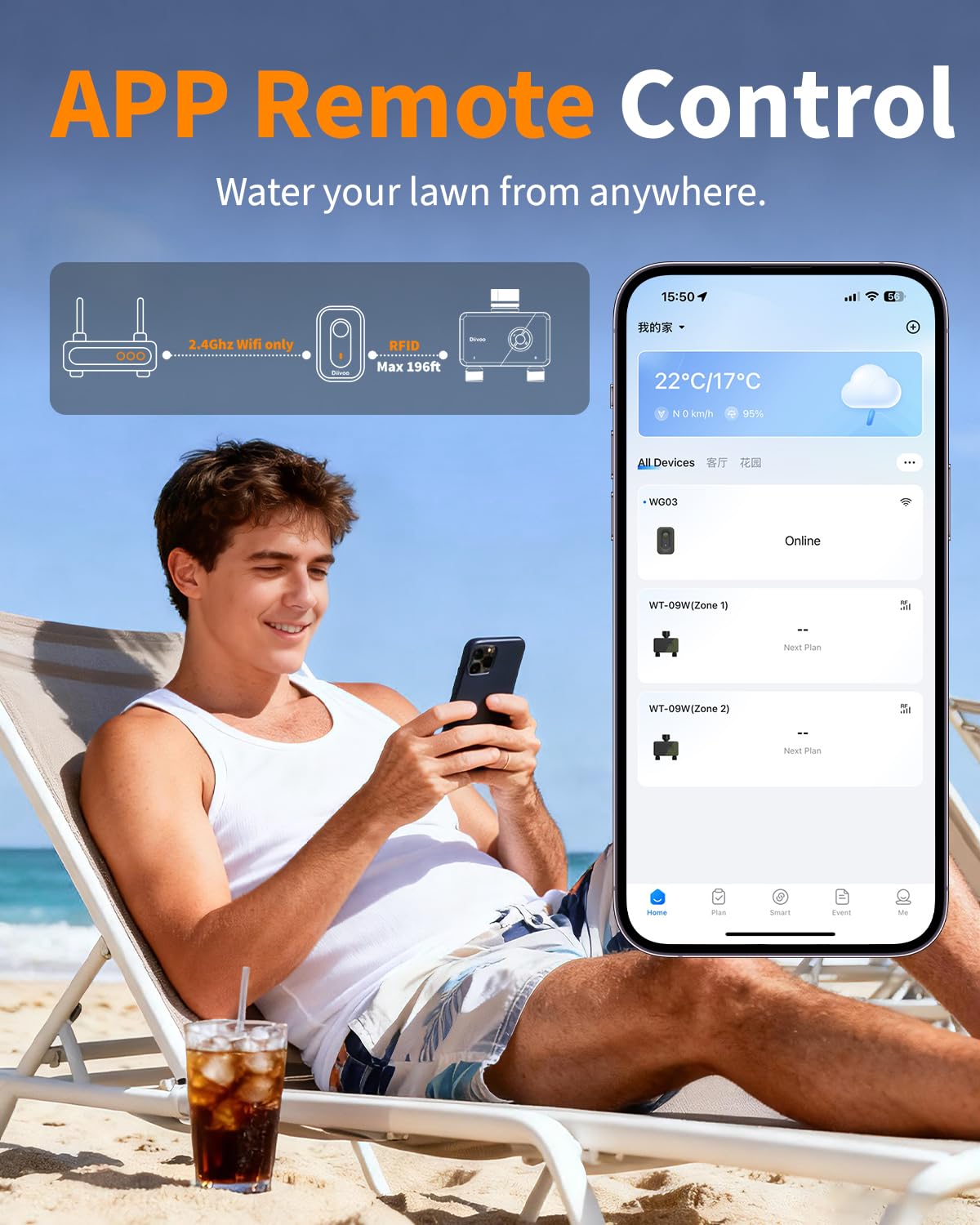 Diivoo Brass WiFi Sprinkler Timer 2 Zone, Smart Water Timer for Garden Hose Remote Control,Compatible with Alexa and Google Home,12 Irrigation Plans,Rain Delay & Manual Watering for Garden,Lawn,Yard