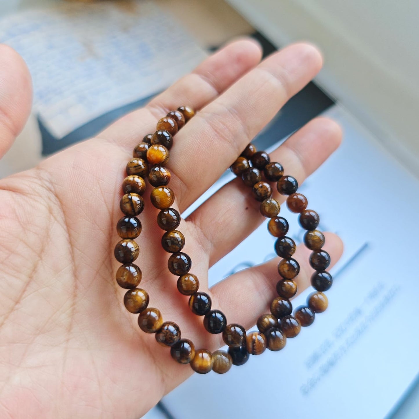 CHCCOYE 6mm Natural Healing Gemstone Bracelet Handmade Yoga Stretch Elastic Bracelet Stress Relief Crystal Jewelry for Men and Women (6mm, Yellow Tiger's Eye)