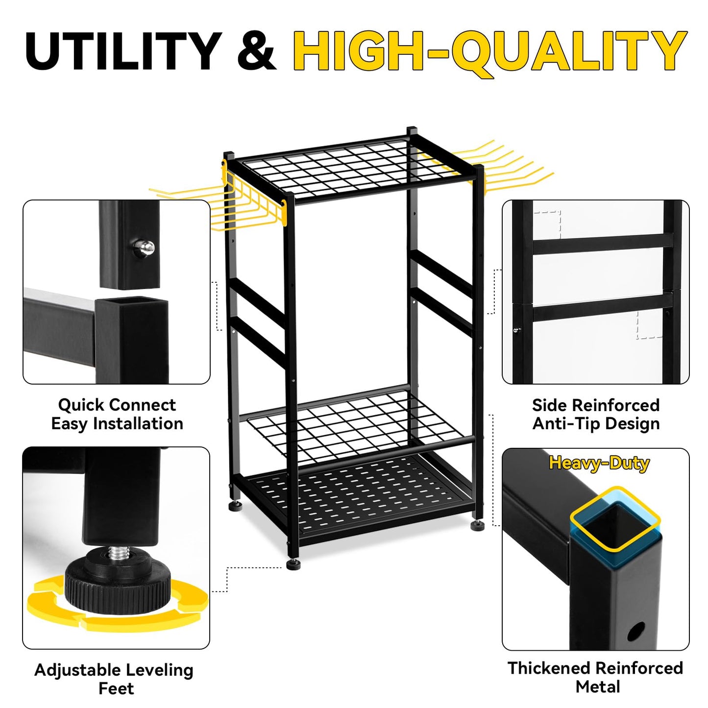 BlumeTrec Garden Tool Organizer, Up 48 Long Handle Tool, Garage Storage and Organization with Side Hook for Broom/Rake/Shovel/T-Handle Tool, Heavy Duty Steel Outdoor Tool Rack,Yard Tool Stand for Shed