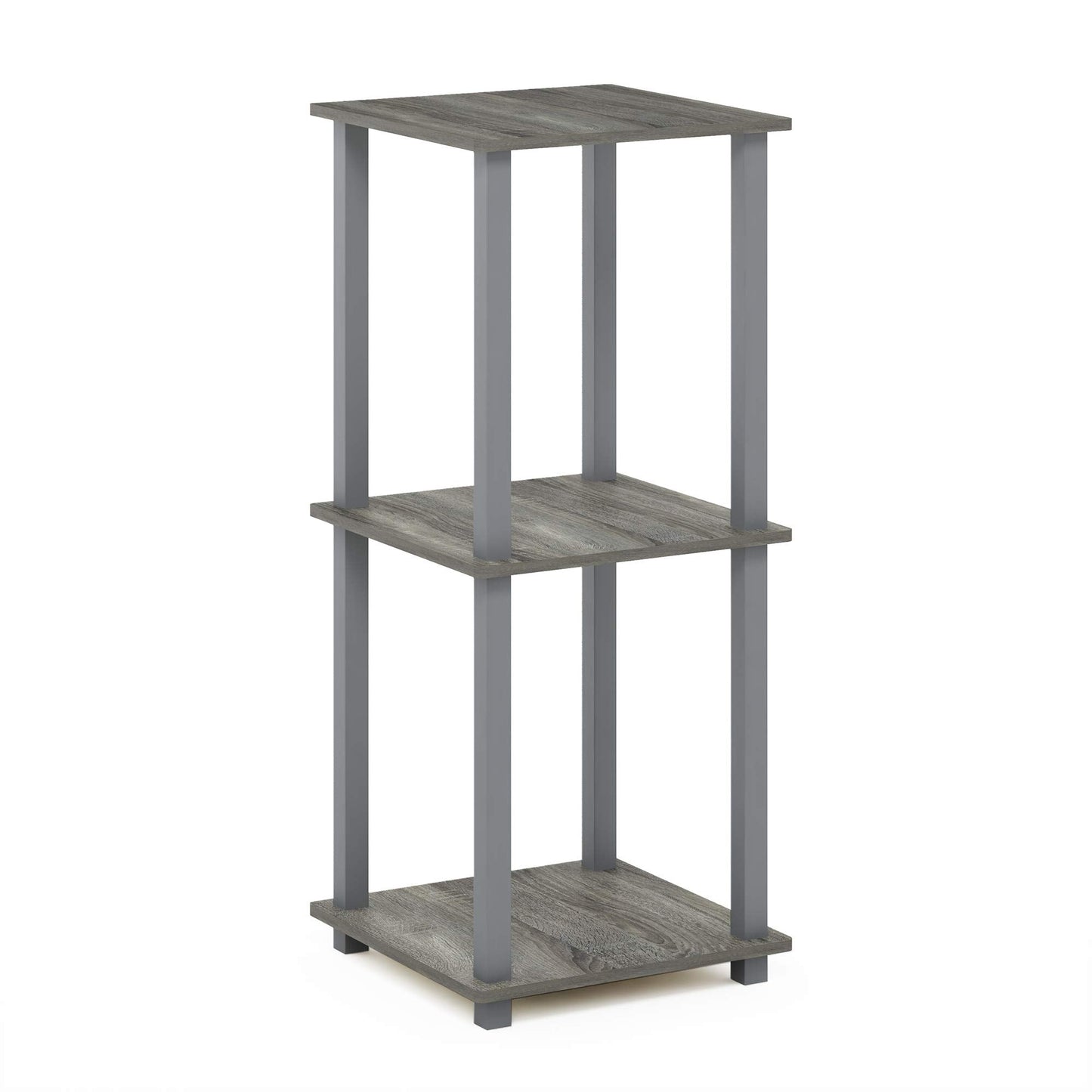 Furinno SIMPLISTIC Side Table Set of 2, 2-Tier Square Modern End Table, Nightstand, Night Stand, Bedside Table, Toolless Assembly, for Living Room, Bedroom, French Oak