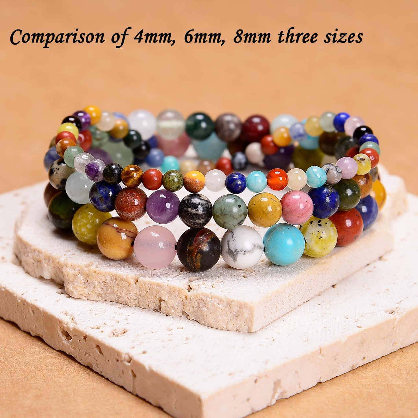 CHCCOYE 6mm Natural Healing Gemstone Bracelet Handmade Yoga Stretch Elastic Bracelet Stress Relief Crystal Jewelry for Men and Women (6mm,Colorful)
