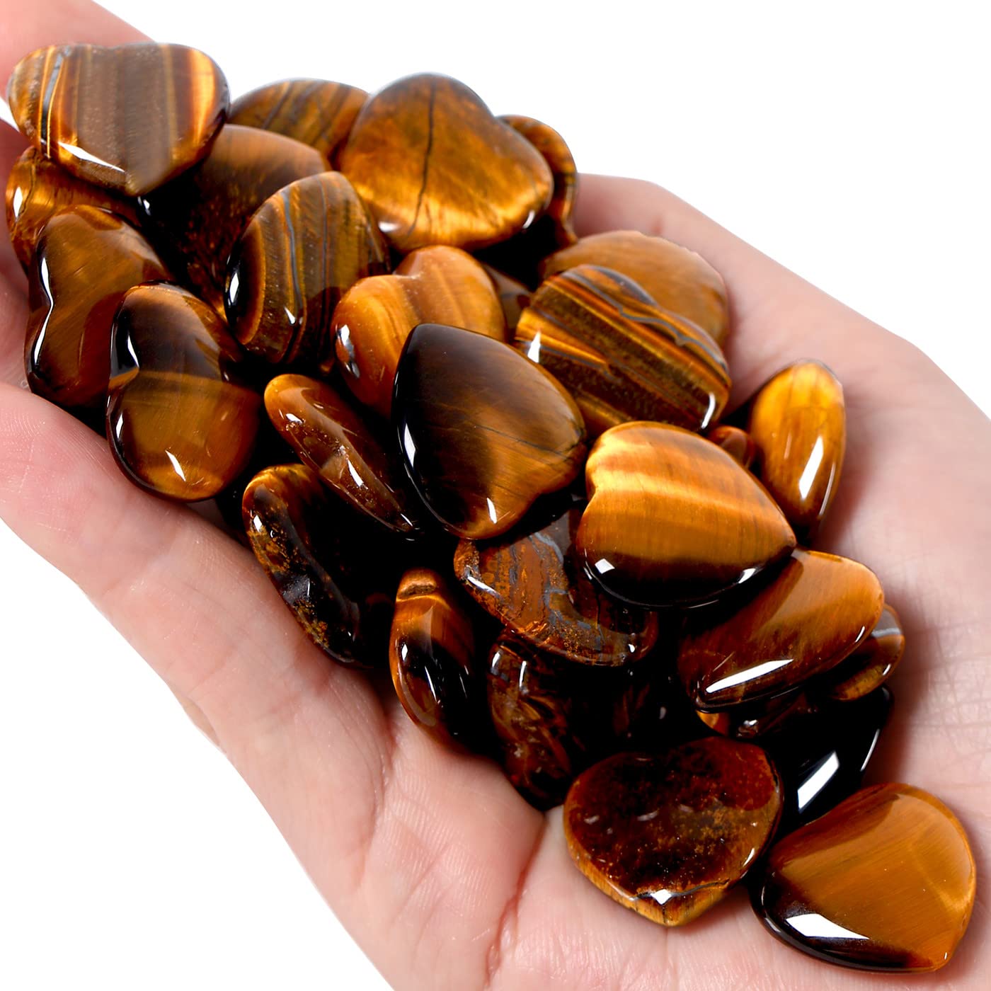 QINJIEJIE 20 PCS Natural Heart Healing Crystals Tigers Eye Polished Crystal Stones Mini Cute Pocket Palm Love Gemstones Set Bulk Wholesale Reiki Energy Balancing Valentine's Day Gift