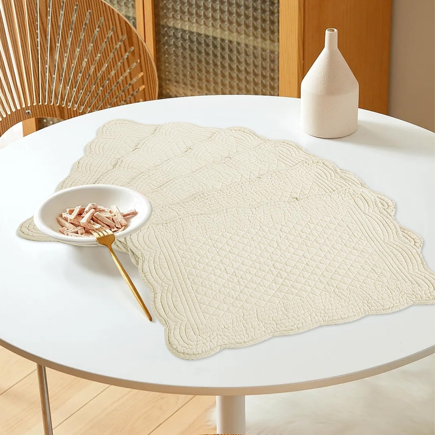 HOMBYS Quilted Placemats Set of 6 Washable-13x18 inches Rectangular Placemats for Kitchen Table-100% Cotton Fabric Rectangular Table Mats, (Flax)