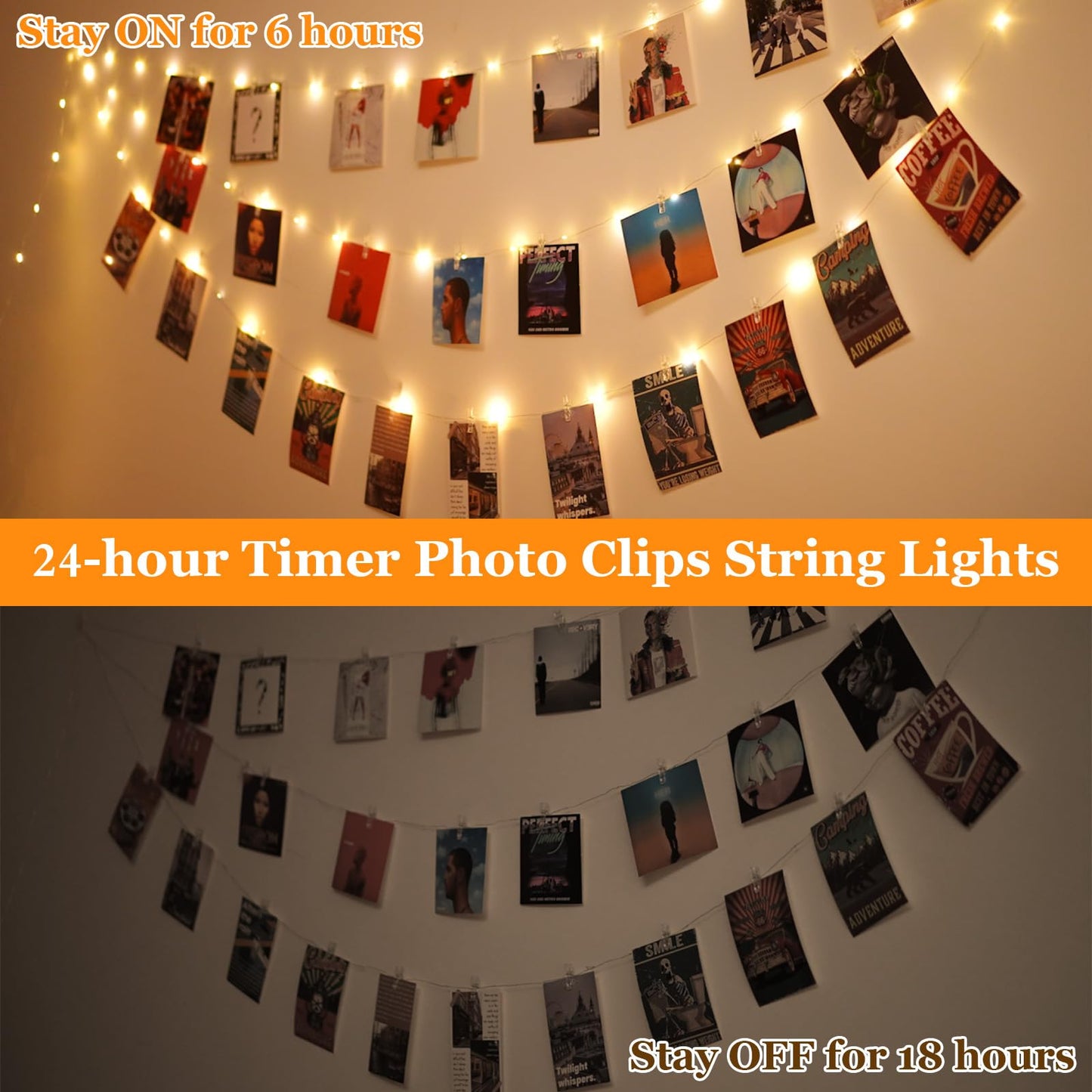 Lakumu Rechargeable Photo Clips String Lights with 8 Modes, 50 Clips 20 Hooks, 17ft 50 LED Fairy Lights with Timer for Wall, Girls Room Decor, Bedroom, Christmas, Party, Wedding
