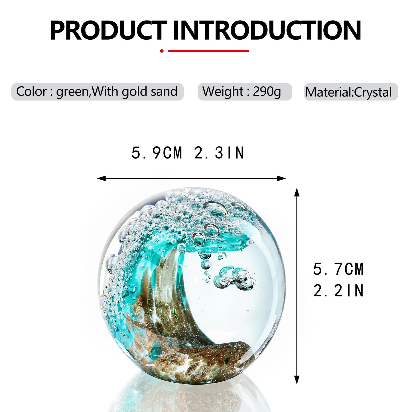 Hand Blown Glass Ocean Wave Ball, 2.3" Blue Sea Wave Crystal Figurine Paperweight, Decorative Glass Sphere Ornament for Home Office, Nautical Decor Collectible, Birthday Gift for Ocean Lovers