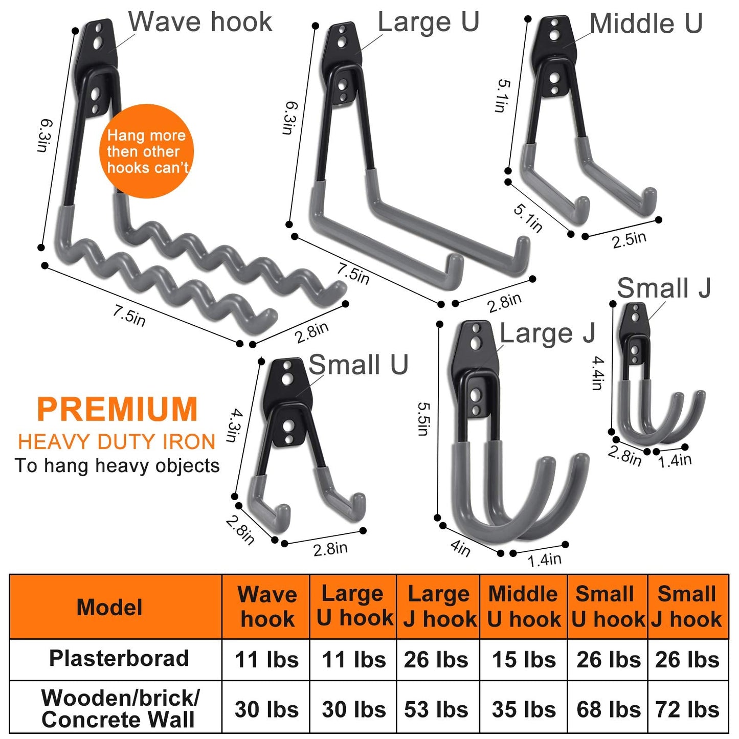 AOBEN 24PCS Garage Hooks, Heavy Duty Double Garage Hanger Organizer Wall Mount Iron Anti-Slip Garage Storage Hooks for Ladder, Power Tool,Bike,Ropes（23 Hooks & 1 hoder Strap-Gray
