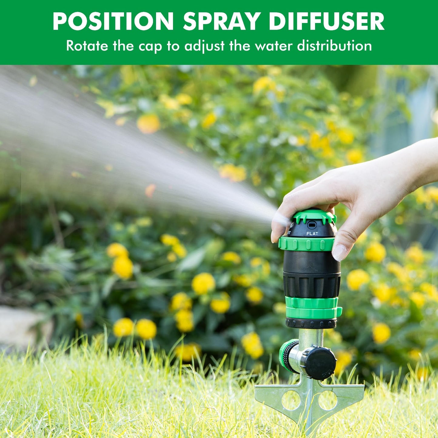 [2 Pack] RESTMO Gear Drive Sprinkler with Metal Spike Base, 5-Pattern Heavy Duty Gardening Watering System, Multi-Adjustable Lawn Sprinkle for Garden Plant, Flower Bed and Large Yard Area, Green