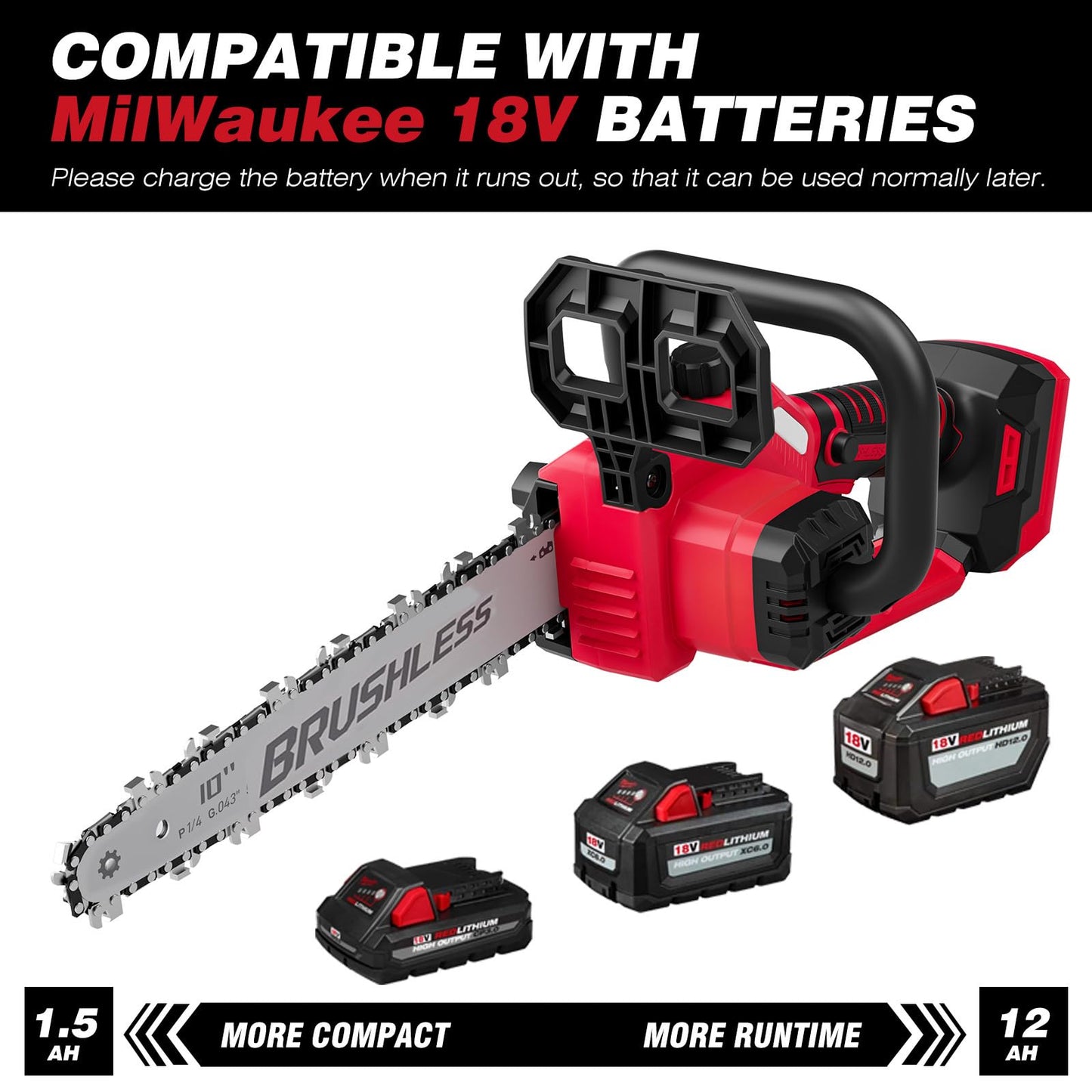 10 Inch Cordless Chainsaw for Milwaukee 18V Battery, Brushless Mini Chainsaw with Auto Oiler, Battery Power Cordless Chain Saw, Battery Powered Chain Saw for Wood Cutting (Tools only)
