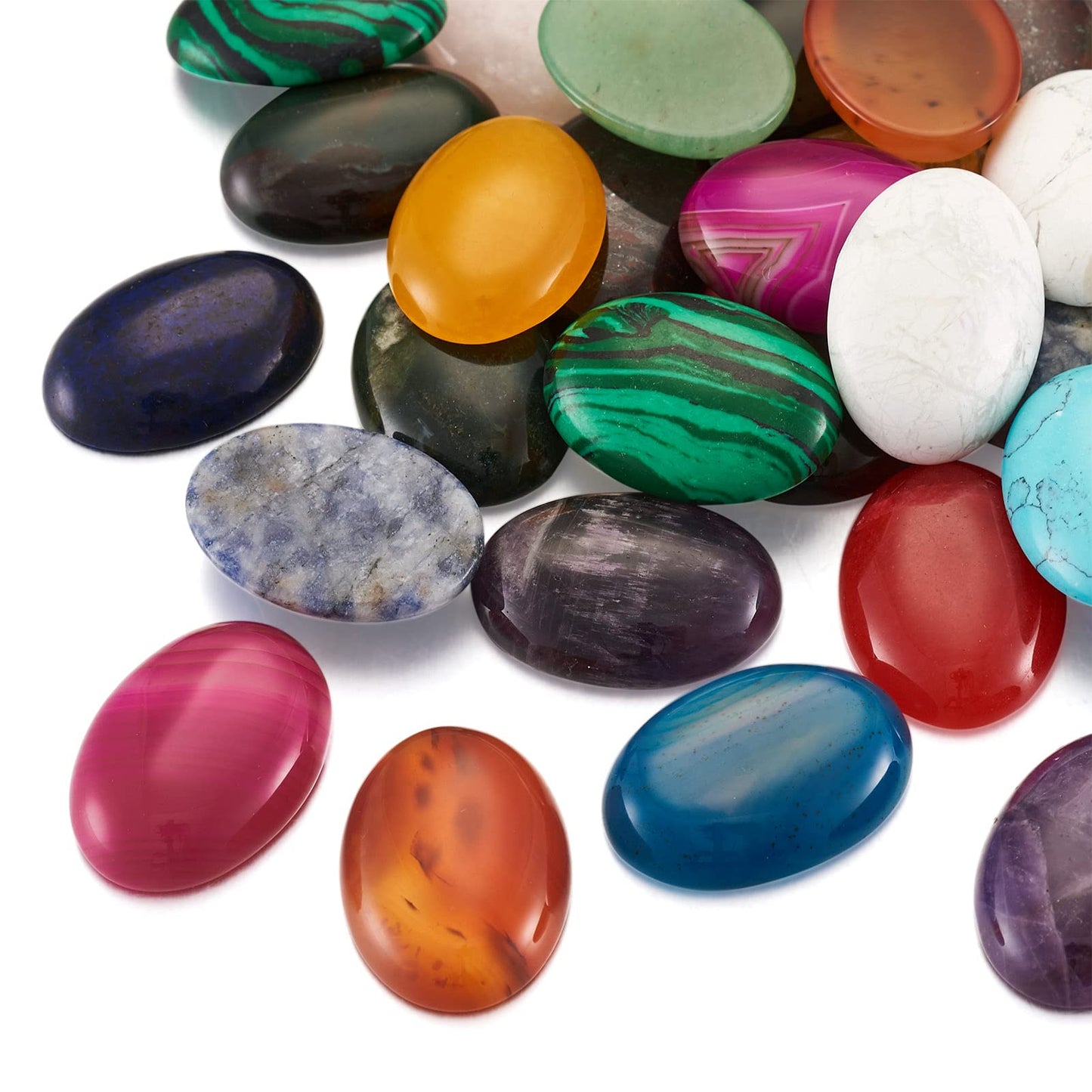 Fashewelry 36pcs Oval Healing Crystal Gemstone Cabochons 25x18mm Assorted Flatback Natural & Synthetic Energy Stone Cab Covers No Hole for Jewelry Craft Bracelet Necklace Making