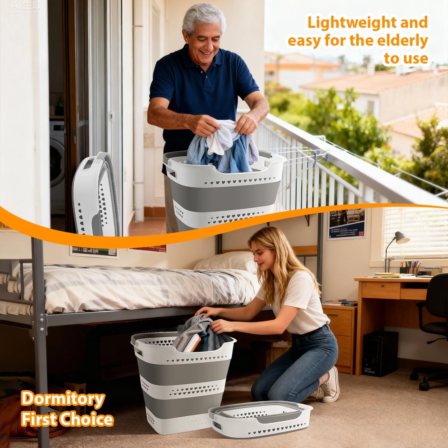 42L Medium Collapsible Plastic Laundry Basket with Handles, Foldable Laundry Basket Hamper, Pop Up Storage Container Organizer for Washing Storage (Gery, 17 Inch * 13 Inch * 15 Inch)