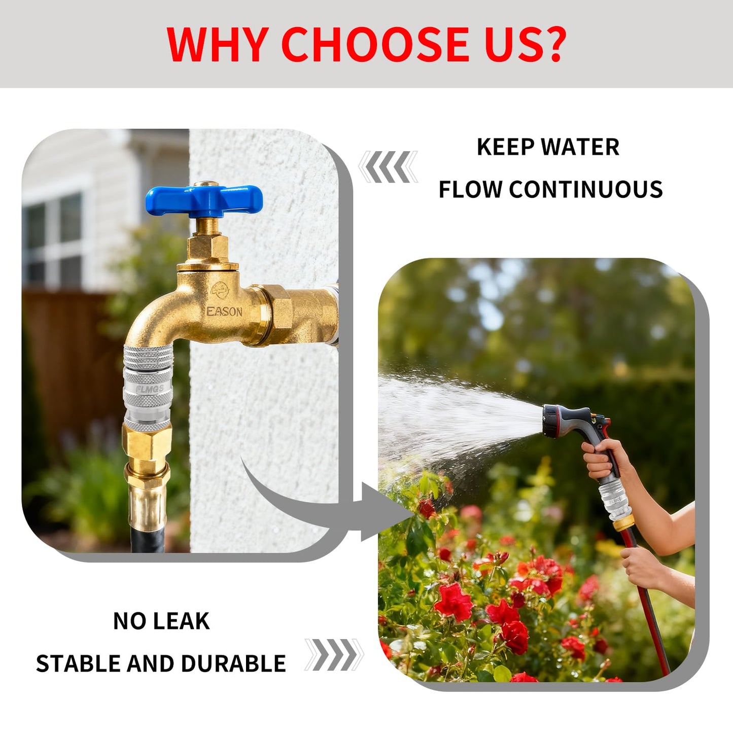 FLMQS Garden Hose Quick Connector - 3/4" GHT Solid Stainless Steel Water Hose Quick Connect, Leak-Proof Male & Female Fittings(3 Set)