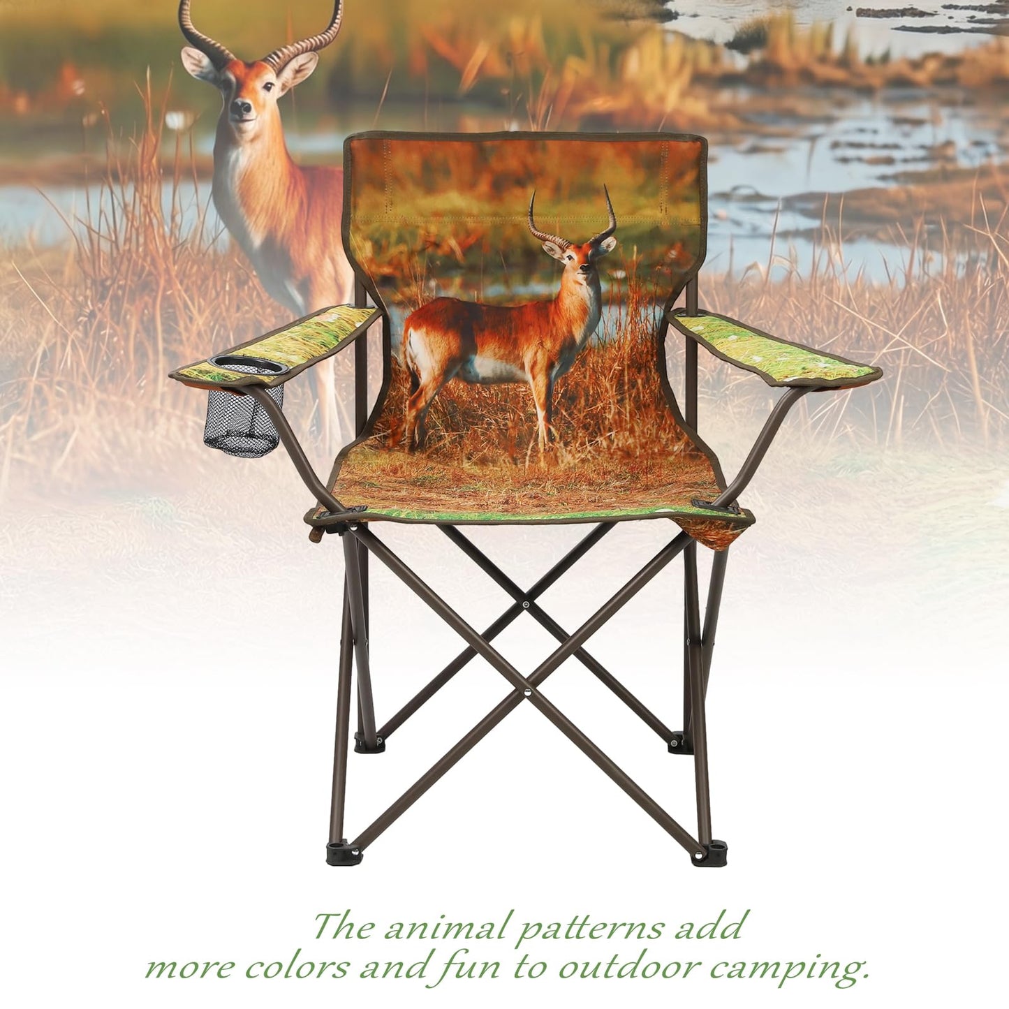CAMPHILL Camping Chairs 2 Pack with Animal Print,Folding Lawn Chair with Cup Holder & Carry Bag for Outdoor,Sports,Beach,Fishing,Sports