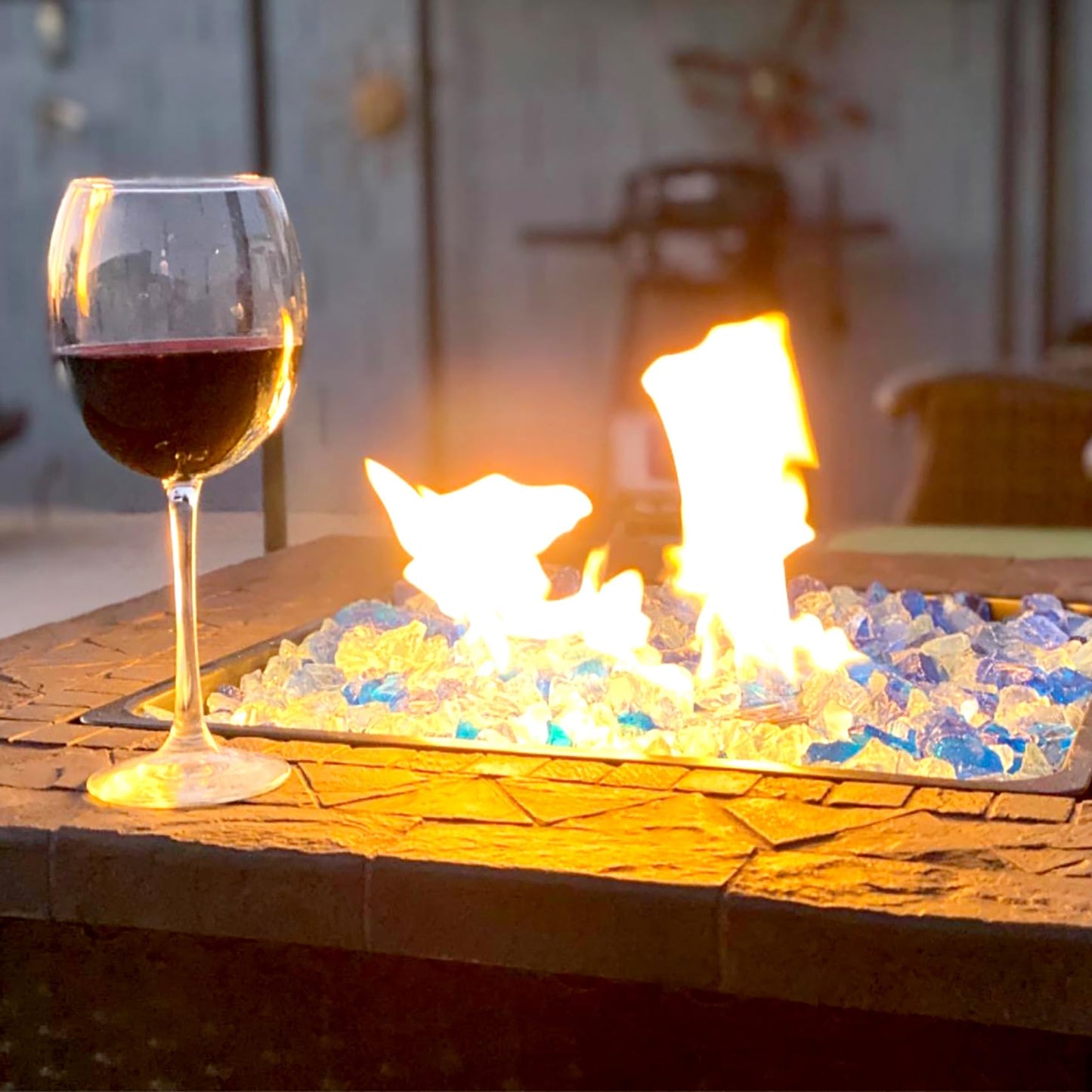 Skyflame 10-Pound Crushed Fire Glass for Fire Pit/Fireplace/Vase Fillers/Garden Landscapes/Resin Art, Sea Blue