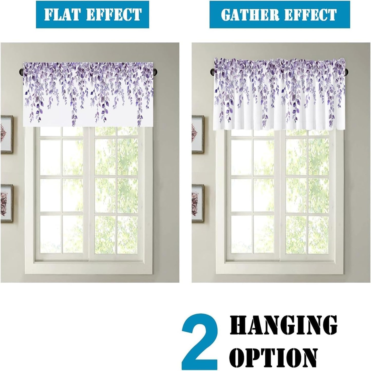 Potanhugie Valances for Windows Purple Eucalyptus Leaf Rod Pocket Cafe Window Treatments Valance Curtains for Kitchen Bathroom Laundry Basement Windows 42 x 12 inch