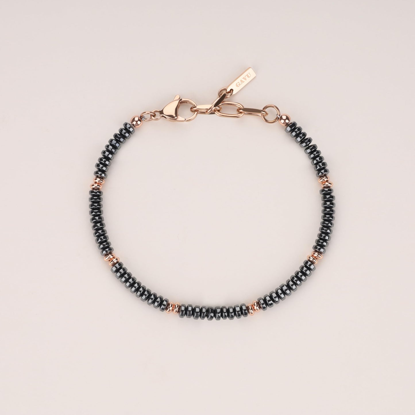GAVU Crystal Jewelry, Stainless Steel Hematite Stone Beaded Bracelet for Men, Rosegold Bracelet for Men