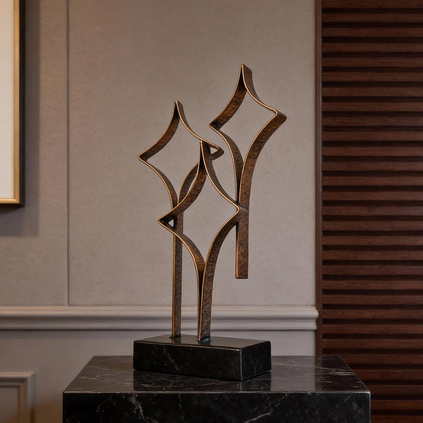 LNXMES Abstract Metal Sculpture Home Decor – Modern Minimalist Line Art Statue Decorations for Table, Shelf, Living Room, Office & Entryway (Diamond Curved Metal Sculpture)