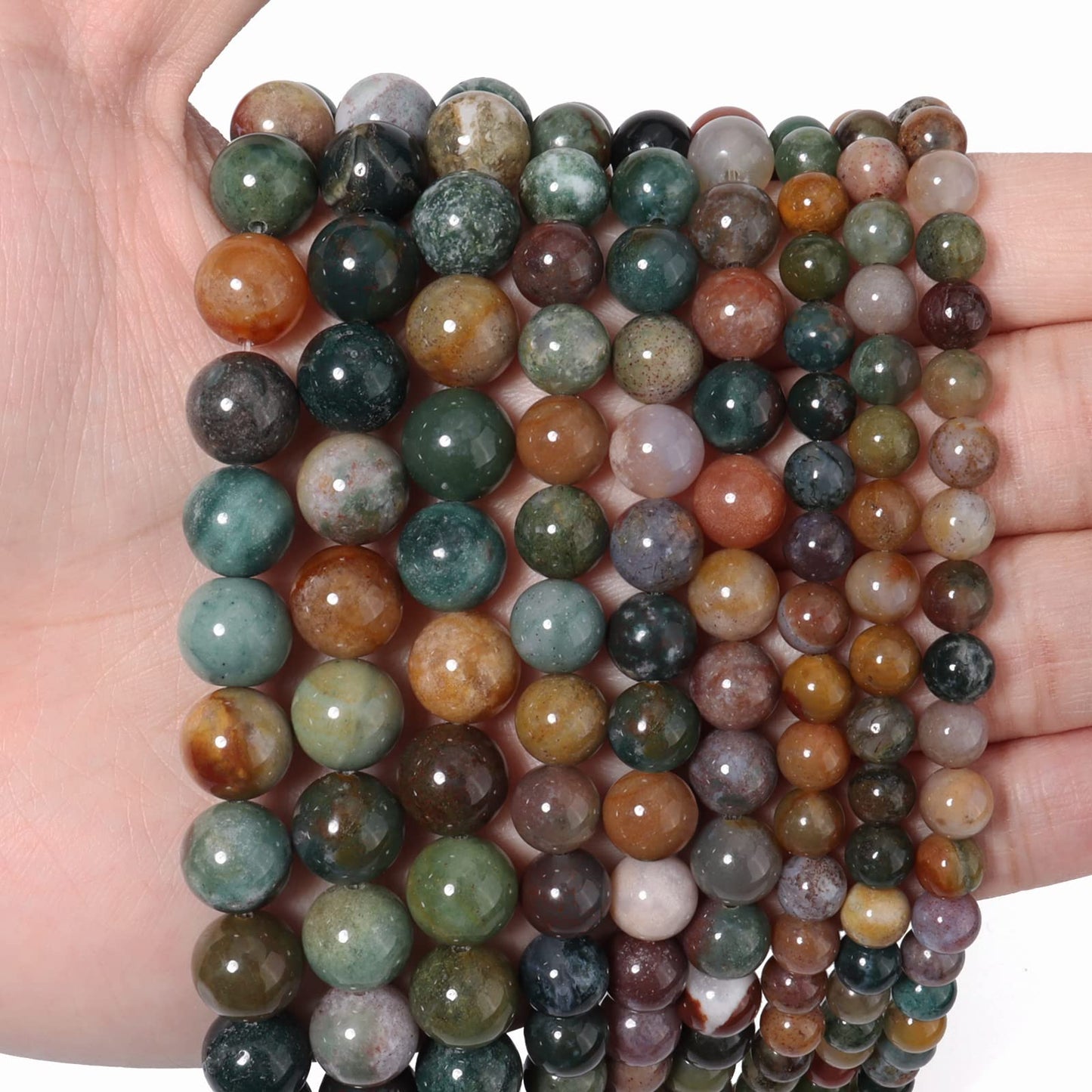 45pcs 8mm Natural Stone Beads Indian Agate Beads Energy Crystal Healing Power Gemstone for Jewelry Making, DIY Bracelet Necklace