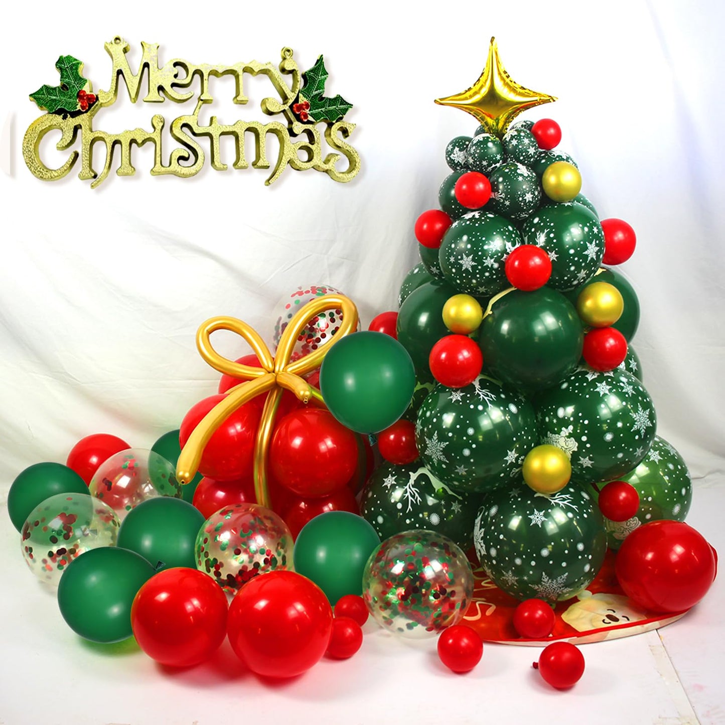 Red and Green Balloons 50 Pcs 12 Inch Christmas Latex Balloons Set Green Red Confetti Balloons with 2 rolls of ribbon for Christmas Holiday Party Decoration
