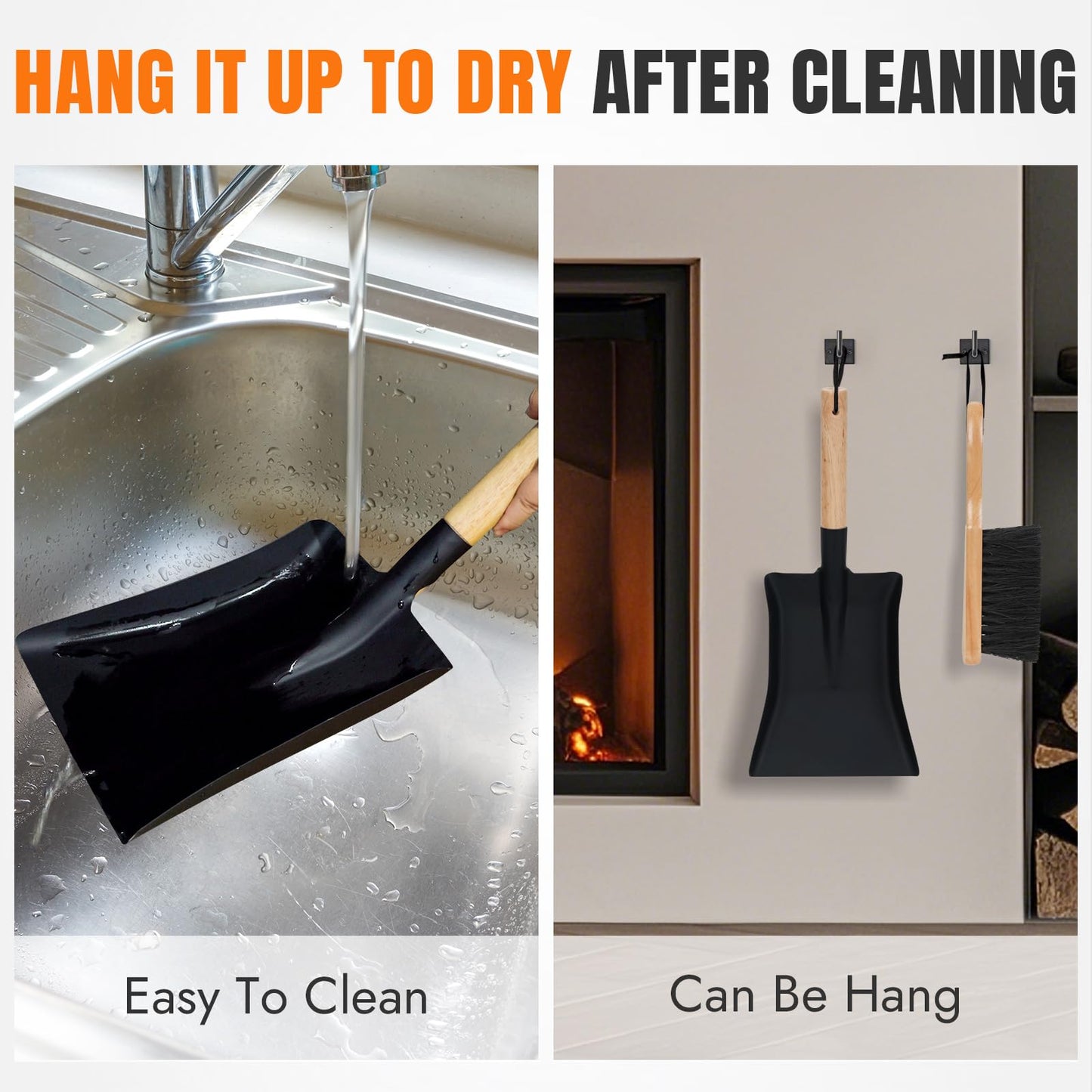 INNO STAGE Ash Shovel and Brush Set - Fireplace Tools Set Hearth Indoor Outdoor Modern Firepit Coal Shovel and Brush Kit Cleaning Tool Rust Resistant (7.3 * 16.7inch)