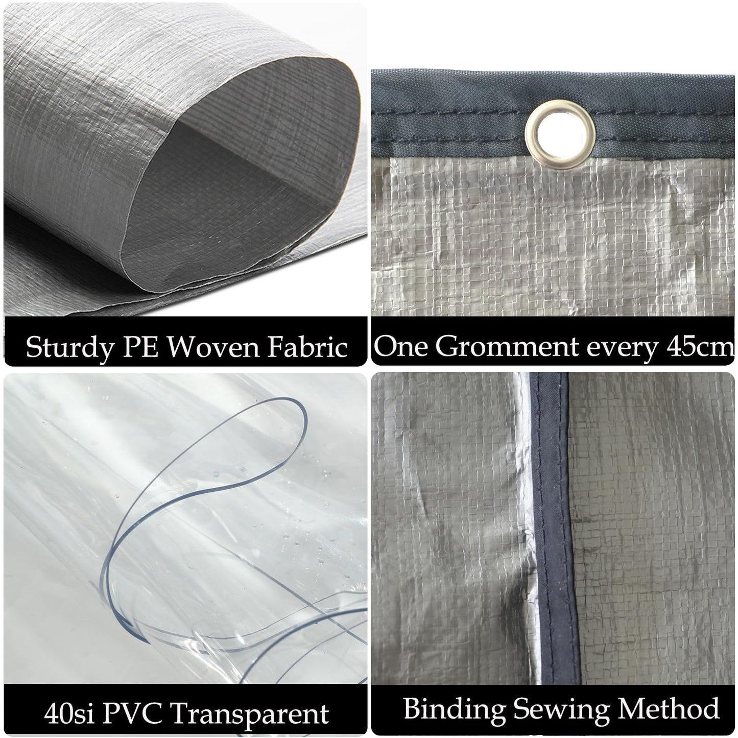 Softclub Outdoor Clear Panel Curtain，Heavy Duty Waterproof 18oz Vinyl Curtain Weatherproof with Grommets, Transparent PVC Tarp Cover for Pergola, Porch, Gazebos, Winter Protection (8 ft x 7 ft, Grey)