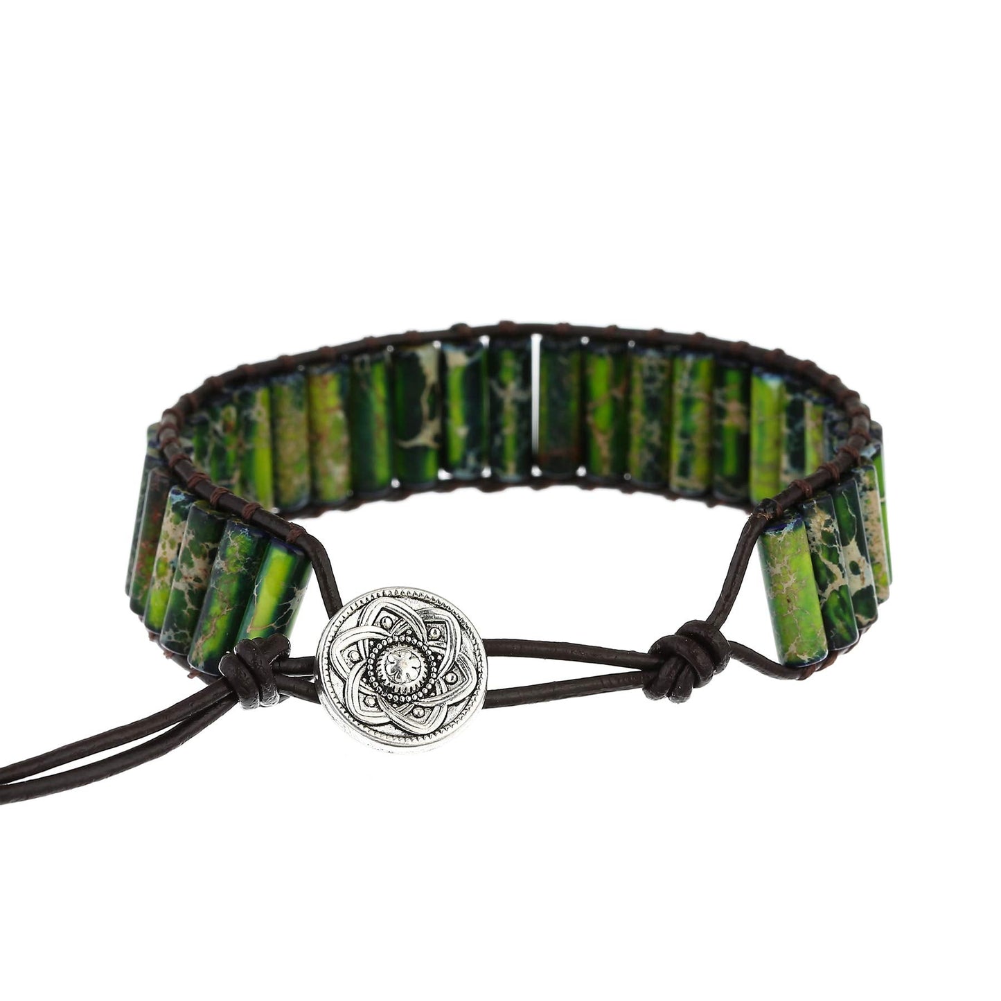 Plumiss Boho Handmade Green Imperial Jasper Bead Wrap Bracelet for Women Men