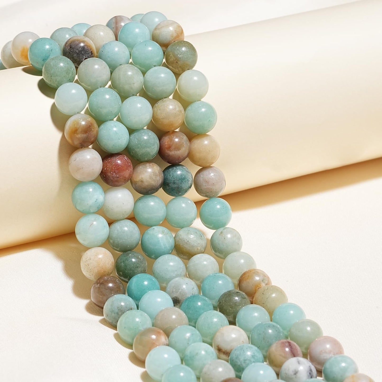 8mm Natural Colorful Amazonite Gemstone Beads Polished Round Smooth Stone Beads for Bracelets Jewelry Making 15inch Loose Beads