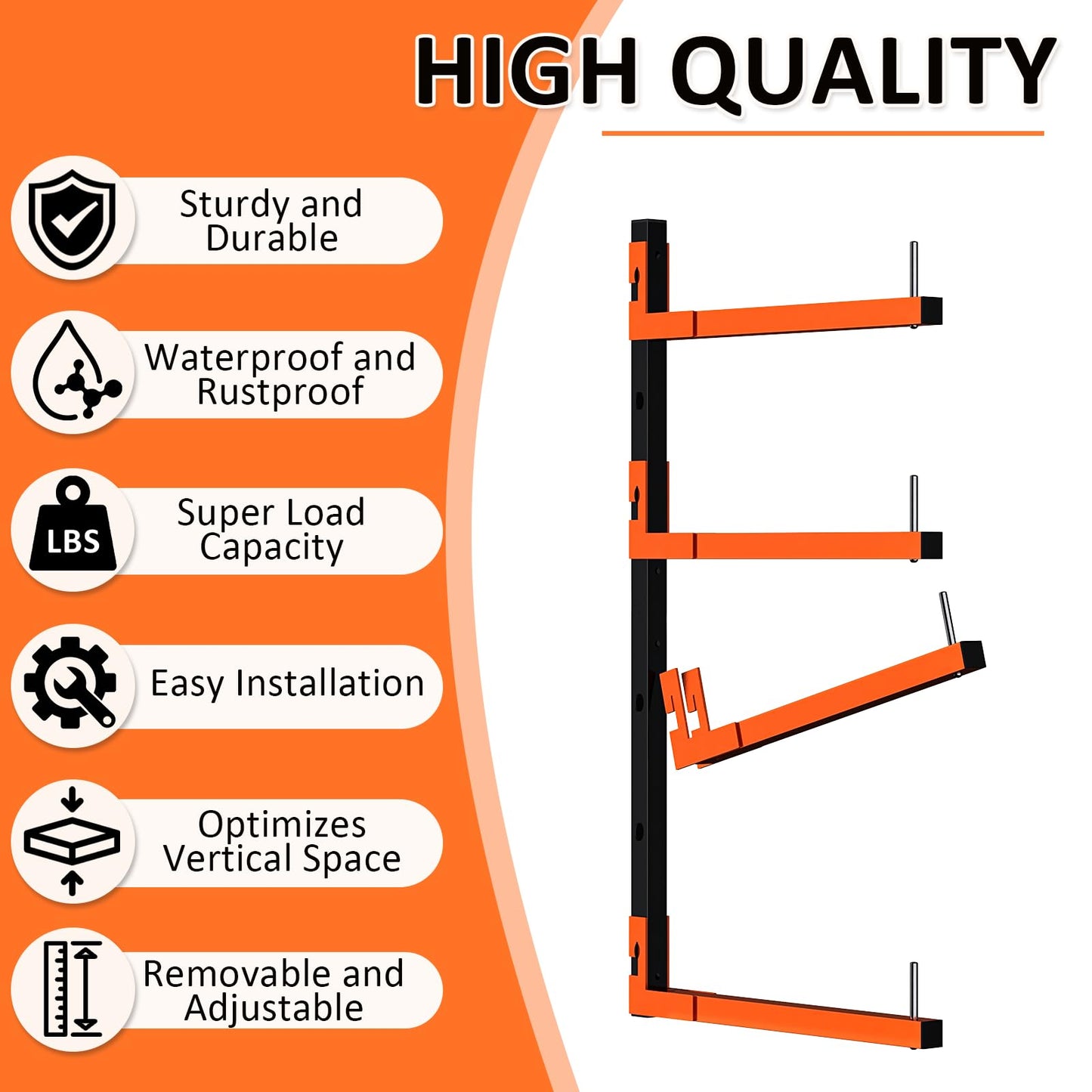 Mogbhw 4 Pack Lumber Storage Rack, Wall Mount Removable & Adjustable Lumber Rack with 8-Level Holds Up 1040 Lbs, Heavy Duty Metal Garage Wood Rack for Workshop, Basement, Indoor and Outdoor