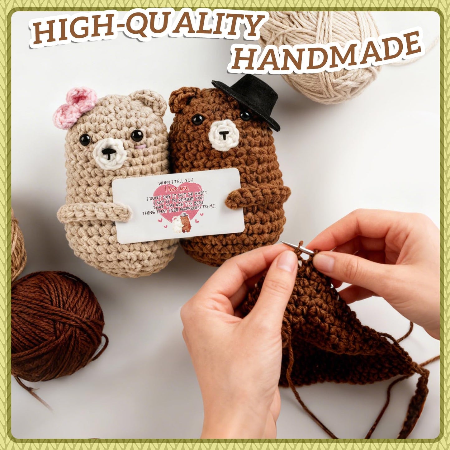 WenmthG Bear Couple Crochet Gift – Handmade Knitted Bear Lovers – Wedding Engagement for Couples, Husband Wife, Boyfriend Girlfriend