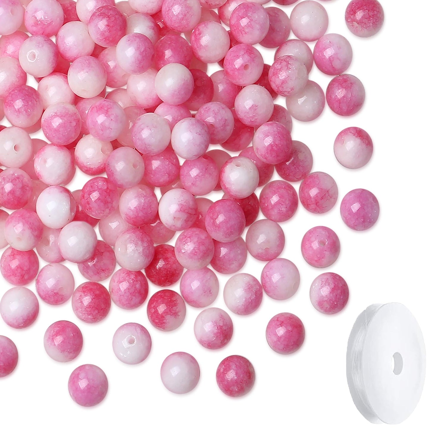 NUKAYAI Natural Stone Beads 100pcs 8mm Pink Tourmaline Jade Round Stone Beading Loose DIY Smooth Beads for Bracelet Necklace Earrings Making