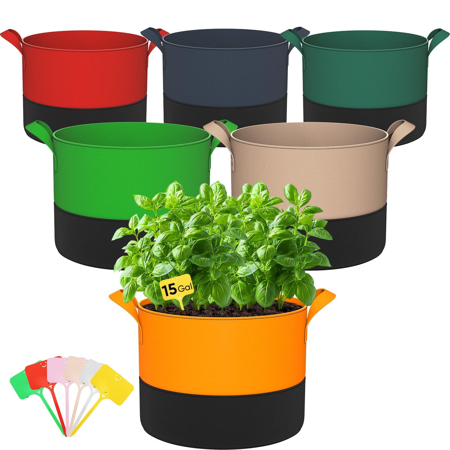 15-Gallon Grow Bags for Potato Planting: 6 Pack Heavy Duty 350G Thickened Potatoes Planter Bags with Handles - Fabric Pots Felt Garden Bags for Growing Vegetable Fruit Flower Herb with Plant Labels