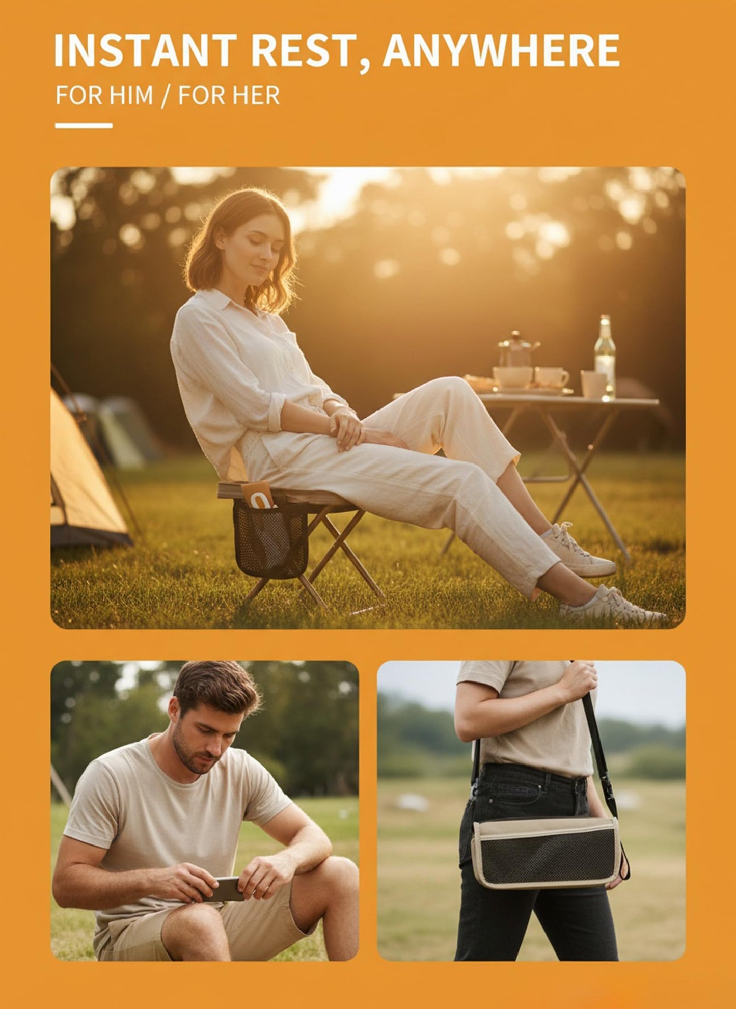 Xyphium Portable Foldable Backpack Stool with Storage Pouch - 2-in-1 Lightweight Backpack Chair for Hiking, Fishing & Theme Park Lines - Supports 265lbs, Compact Retractable Seat for Camping & Travel