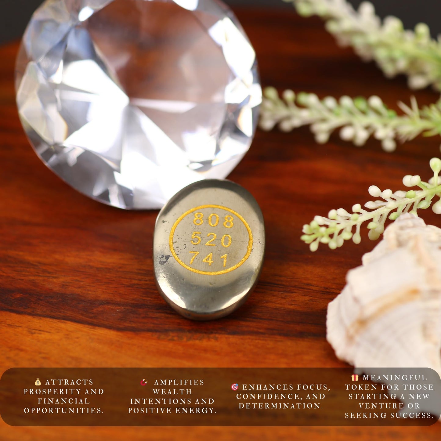 TRRYSTALS Natural Gemstone Zibu Coin with Sacred Symbol Design | Pyrite Stone Decorative Coin for Meditation, Vastu & Home Décor | Collectible Spiritual Style Accessory