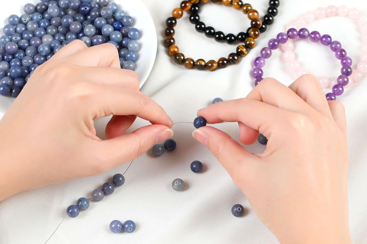 LAIDANLA Blue Aventurine 8mm Natural Stone Beads Round Loose Gemstone Stone Beads for DIY Bracelet Necklace Earrings Jewelry Making Polishing Genuine Real Beading Crystal 96PCS 2 Strand 32"