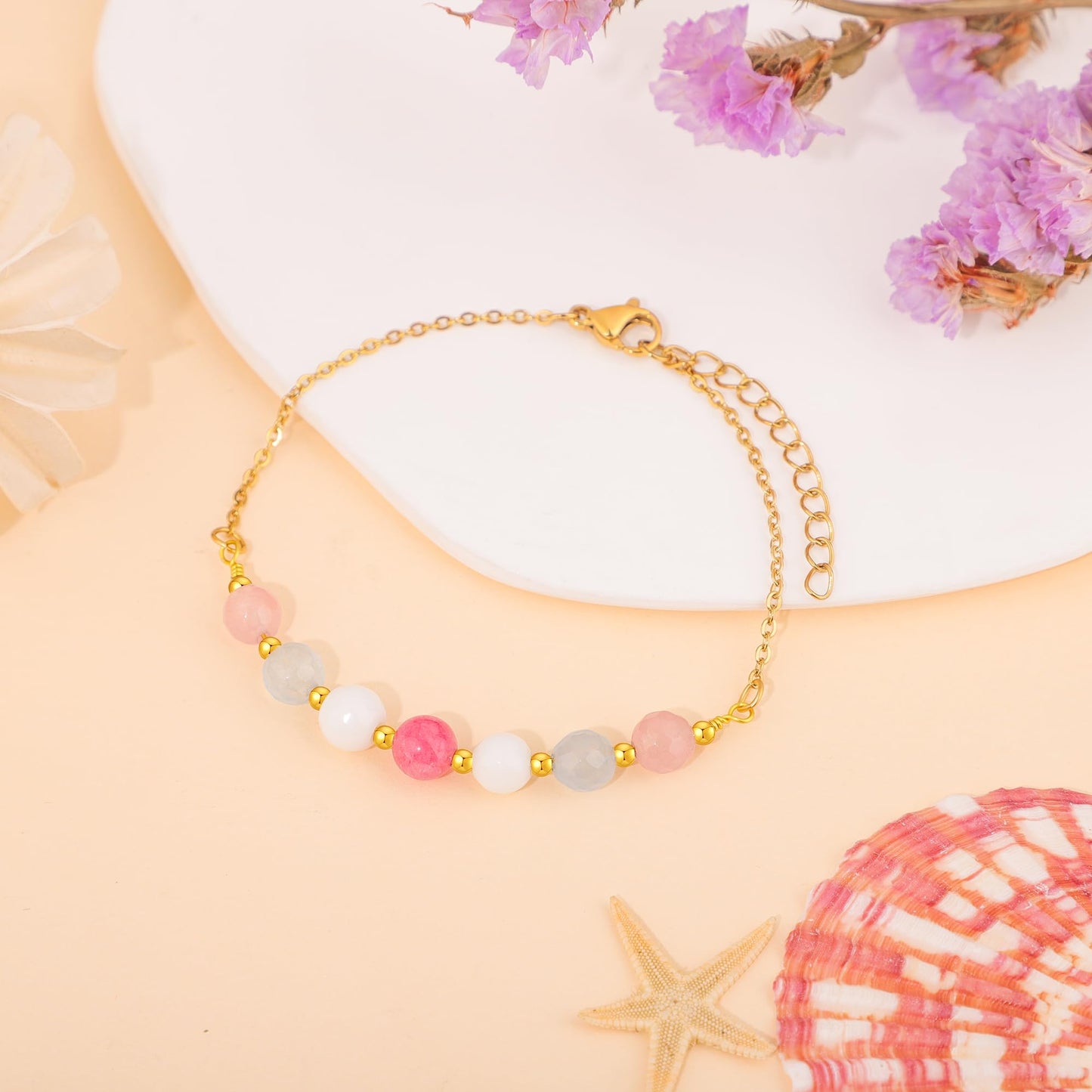 JoycuFF New Beginnings Gifts for Women, Good Vibes Only Moonstone Bracelet, Protection Positive Happiness Bracelets for Women