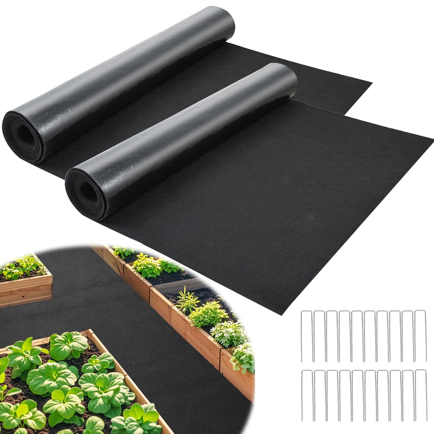 2Pcs Recycled Felt Mulch Mat Roll for Landscaping 8.2'x2' Black Garden Pathway Reusable Fabric Walkway Mat Permanent Mulch Sturdy Bed Liner Edging Border for Plants Vegetables Flower Weed Barrier
