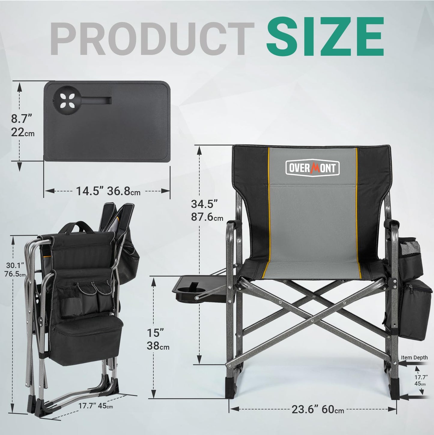 Overmont Oversized Lightweight Camping Chair - Portable Comfortable Heavy Duty Foldable Directors Chairs with Side Table & Cooler Bag for Outside Camp Beach Picnic Lawn and Fishing Supports 400lbs