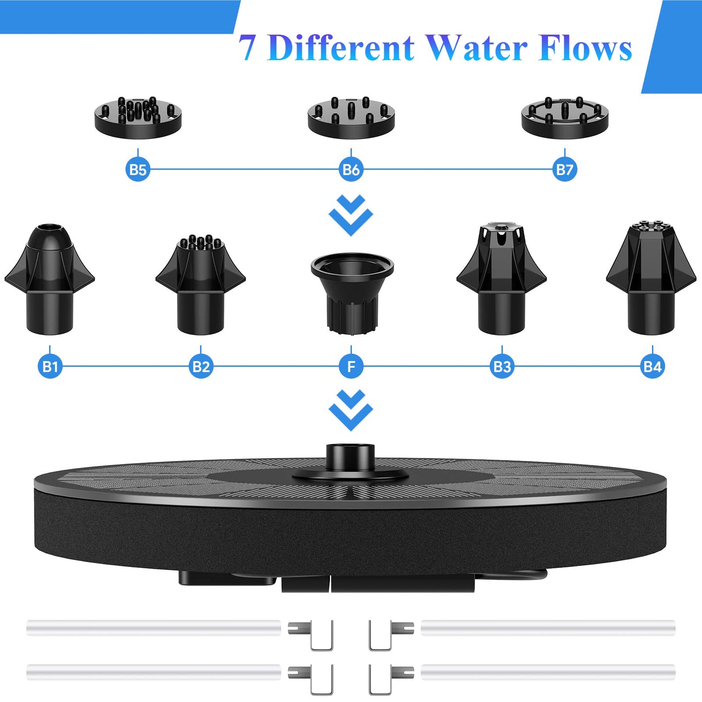 Solar Fountain, Floating Solar Powered Water Fountain Pump for Bird Bath, Garden, Pond, Pool, Outdoor Solar Founatin (2.5W)
