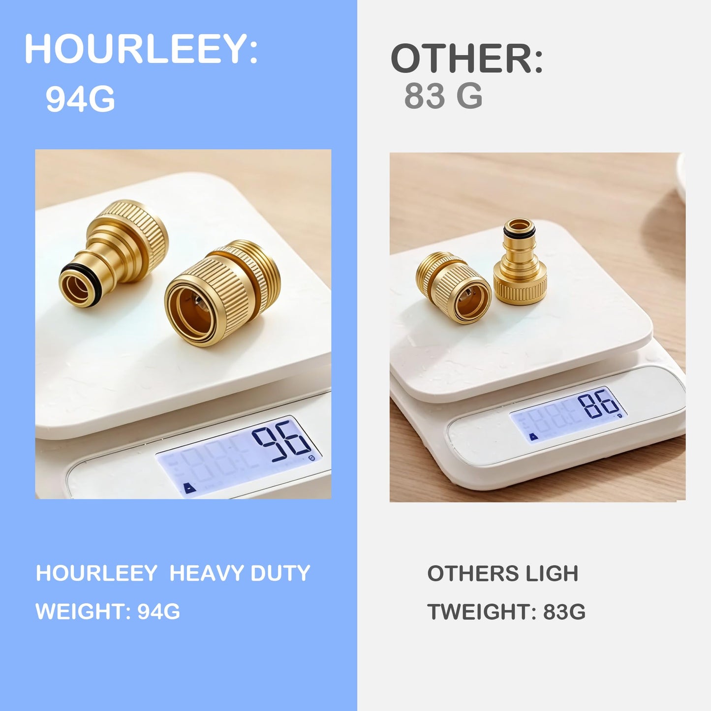 Hourleey Garden Hose Quick Connect, 8 Set Solid Brass 3/4 Inch GHT Thread Garden Hose Quick Connect Fittings, No-Leak Male and Female Water Hose Quick Release Connectors