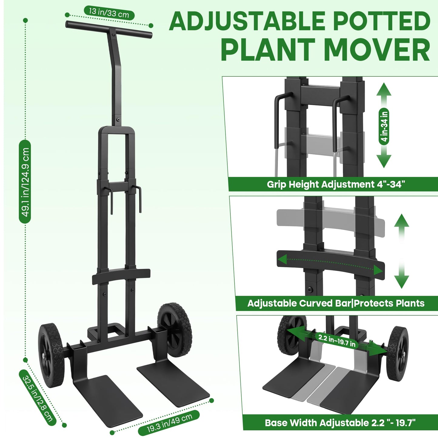 Heavy Duty Plant Caddy with Wheels,Rolling Plant Dolly Pot Mover with Upgraded Adjustable Curved Support and Thickened Wide Support Plate,Disperses Pressure to Protect Plants, Black