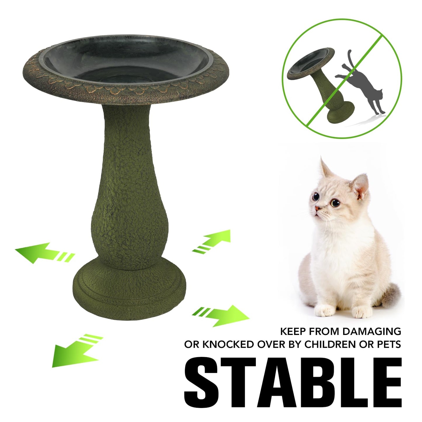 Solution4Patio Fiberclay Outdoor Bird Bath, Weather-Resistant Garden Decor with Non-Slip Basin, Durable Marble-Look Bird Baths for Outdoors, Easy-Clean Birdbath for Outside for Lawn Yard Garden