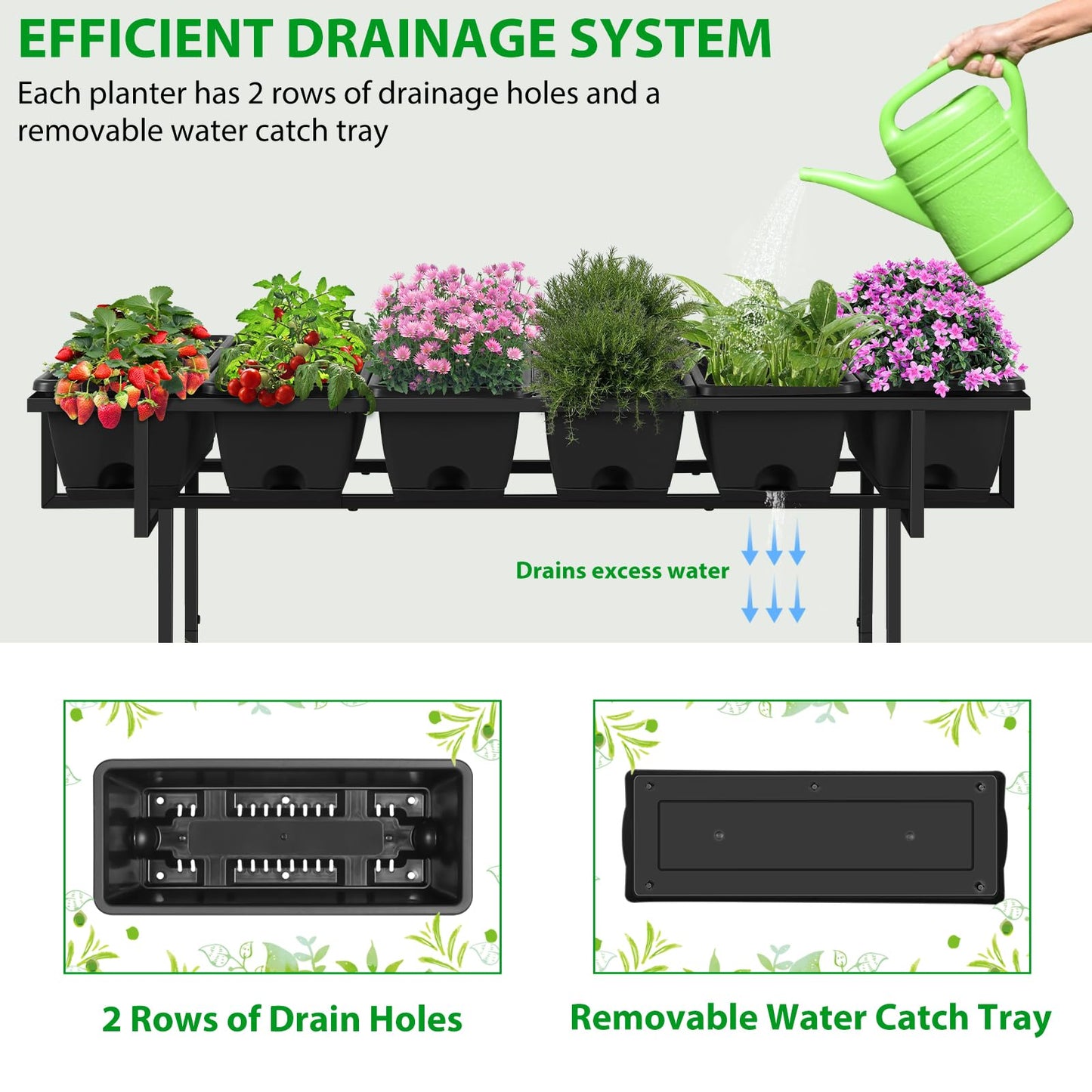 Vrisa Plastic Raised Garden Bed Outdoor with Legs 43x17x29 in Elevated Standing Planter Box with Storage Shelf and Wheels Vegetables Herbs Flowers Gardening Boxes for Backyard, Patio, Balcony, Black