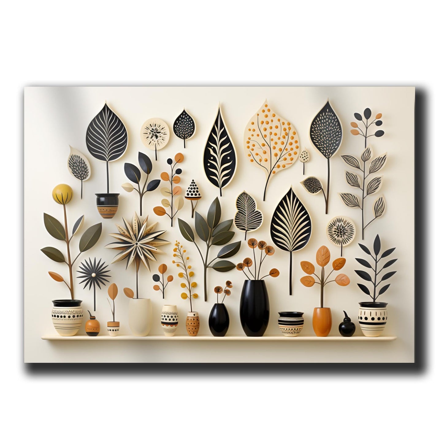 Scandinavian Folk Art, Black and Beige Abstract Botanical Wall Art for Scandinavian Home Decor, poster Prints, Home Decor