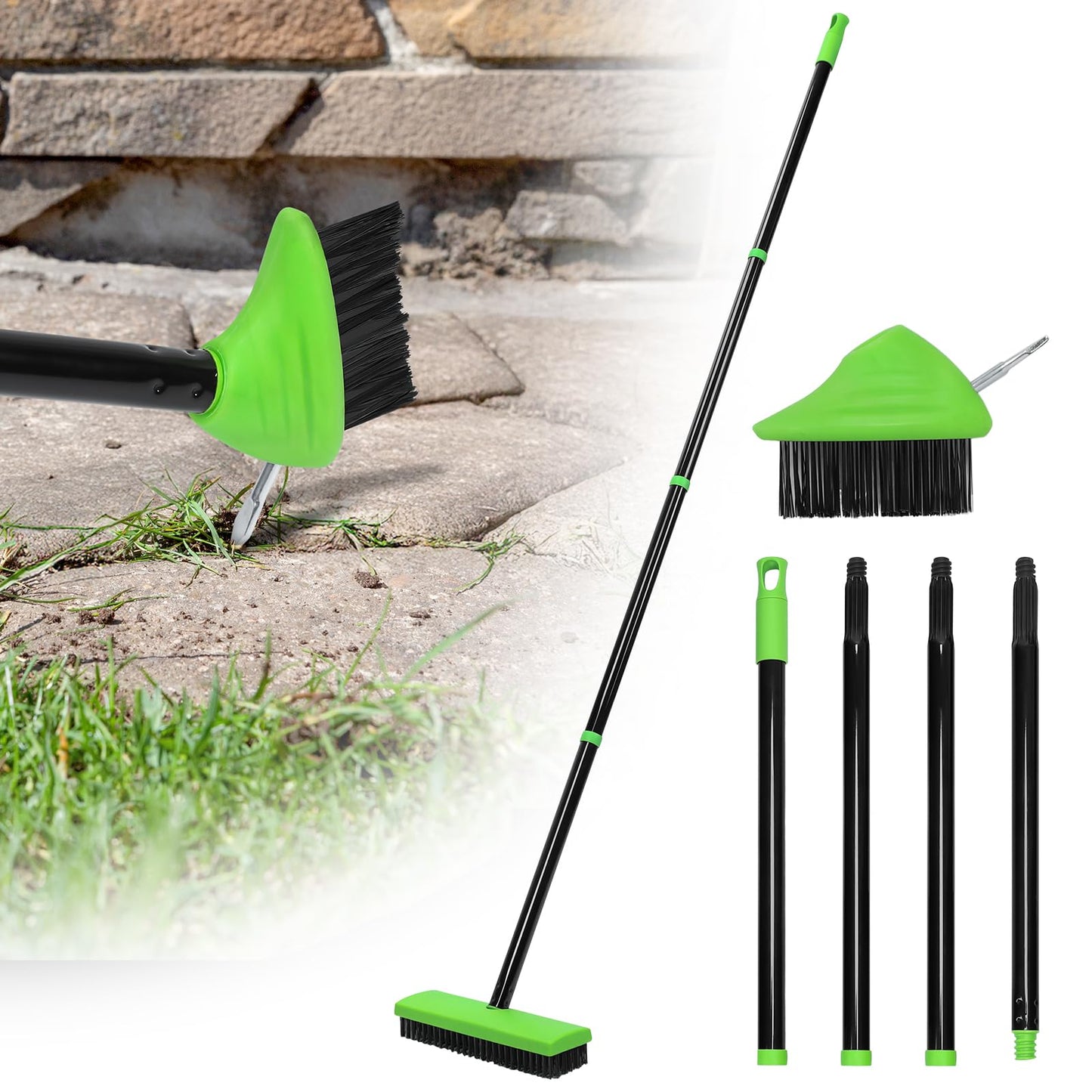 3 in 1 Weeding Wire Metal Brush Tools, Concrete Scrub Deck Brush with Long Handle for Moss, Tough Stains on Paving, Garden, Patio, Pool