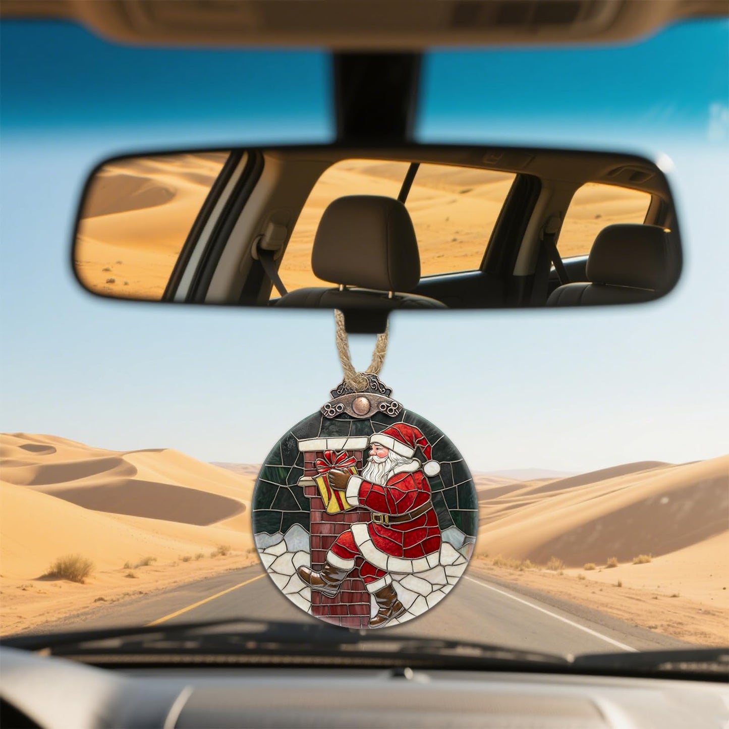AMDERVEN Stained Glass Christmas Decorations, Santa Claus Delivering Gifts Suncatcher for Window Christmas Tree Hanging Ornaments Sun Catcher Xmas Decor Gifts for Women Men Mom Nana Friend