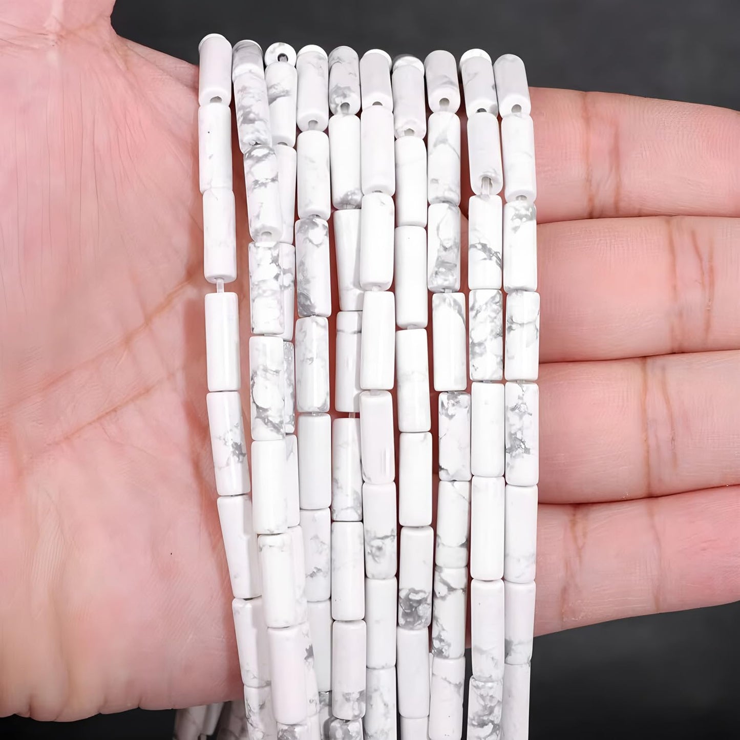 HAAMIIQII Natural White Howlite Tube Beads 13x4mm Column Stone Cylinder Gemstone Loose Beads for Jewelry Making Strand 15 Inch (28-29pcs)