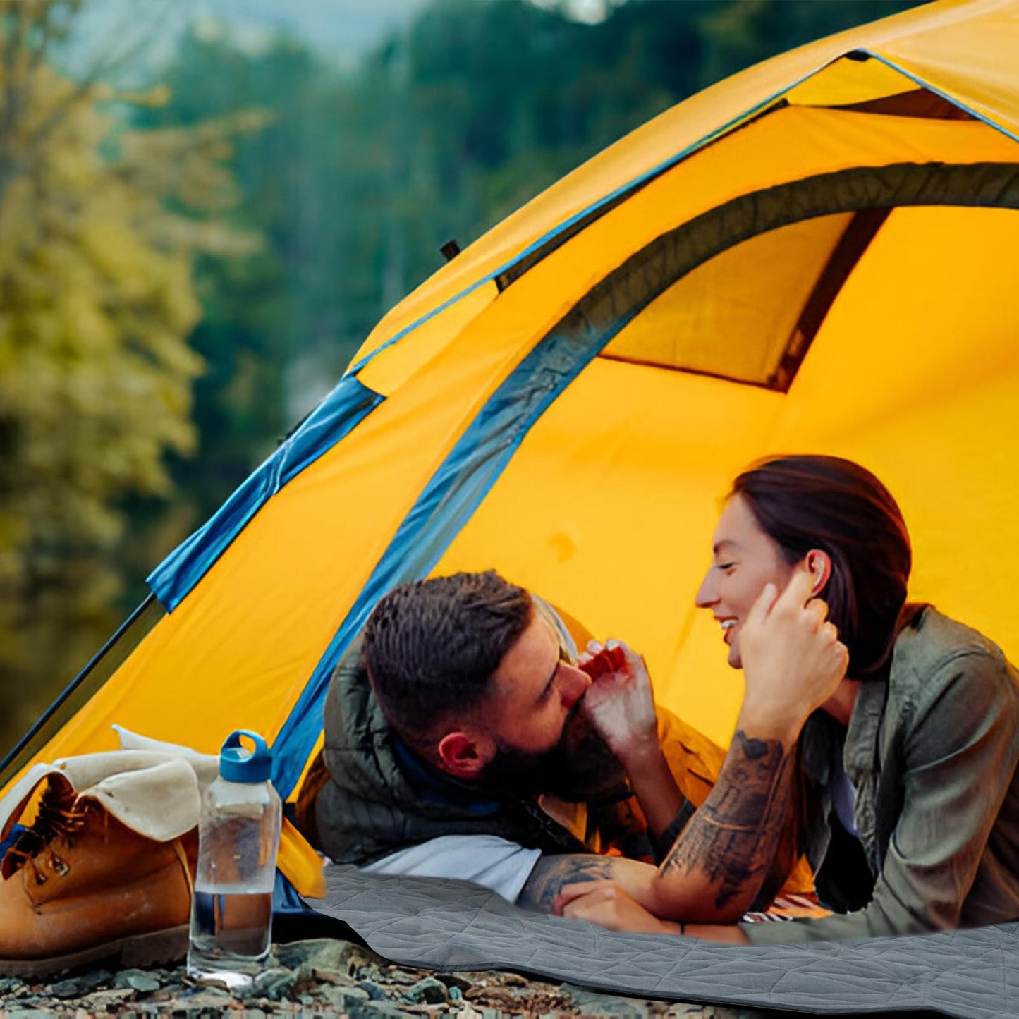 KawaGebo Kamp Large Outdoor Waterproof Blanket Extra Thick Fleece Stadium Blanket for Camping, Car, Pet, Picnics - Windproof, Wearable, Machine Washable 80" x 58" (Black Gray)